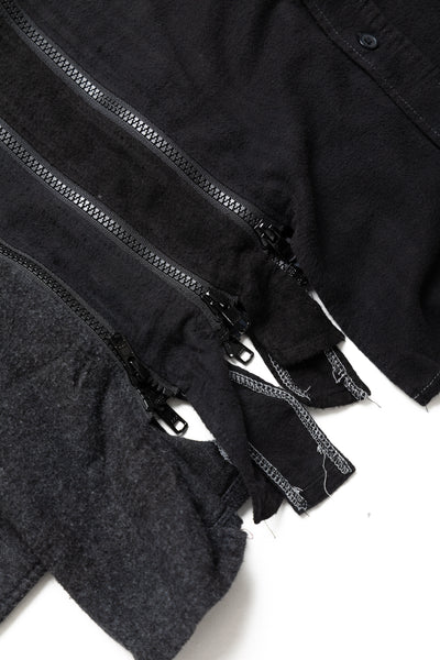 [Rebuild by Needles] Flannel Shirt -> 7 Cuts Zipped Wide Shirt Over Dye - Black