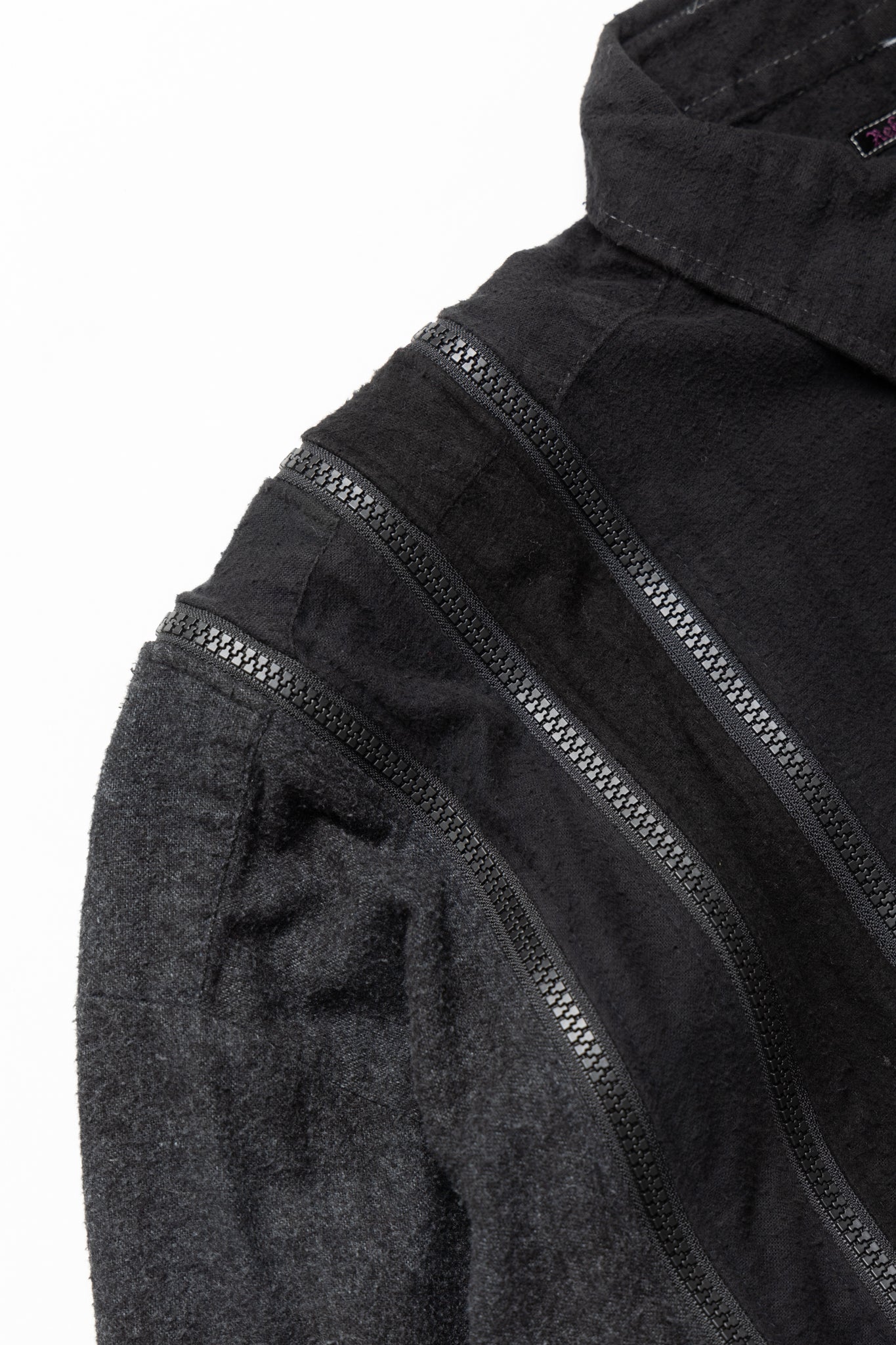 [Rebuild by Needles] Flannel Shirt -> 7 Cuts Zipped Wide Shirt Over Dye - Black