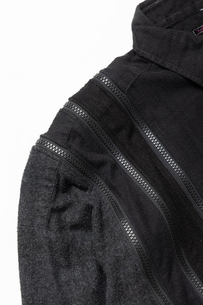 [Rebuild by Needles] Flannel Shirt -> 7 Cuts Zipped Wide Shirt Over Dye - Black