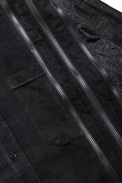 [Rebuild by Needles] Flannel Shirt -> 7 Cuts Zipped Wide Shirt Over Dye - Black