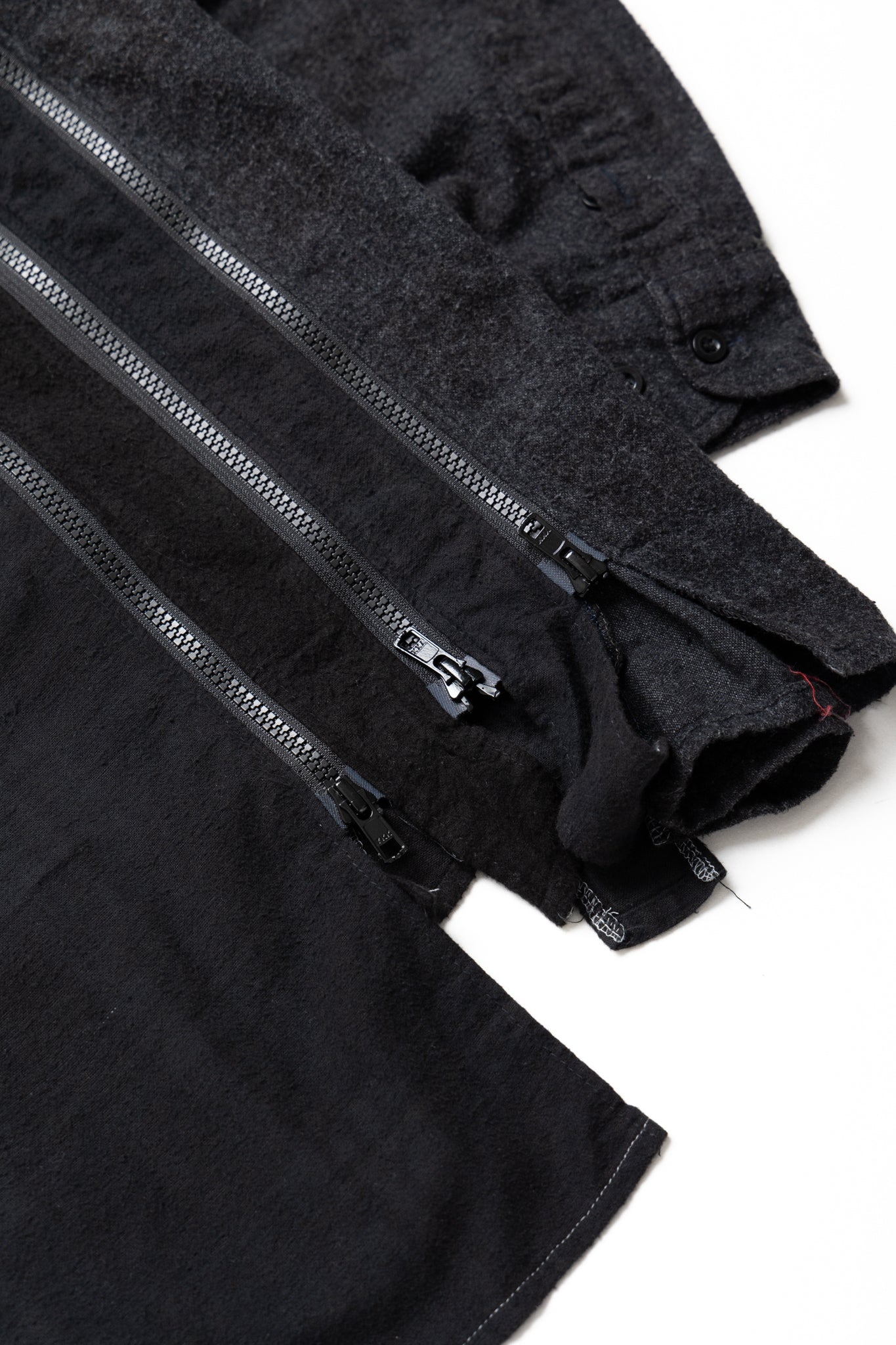 [Rebuild by Needles] Flannel Shirt -> 7 Cuts Zipped Wide Shirt Over Dye - Black