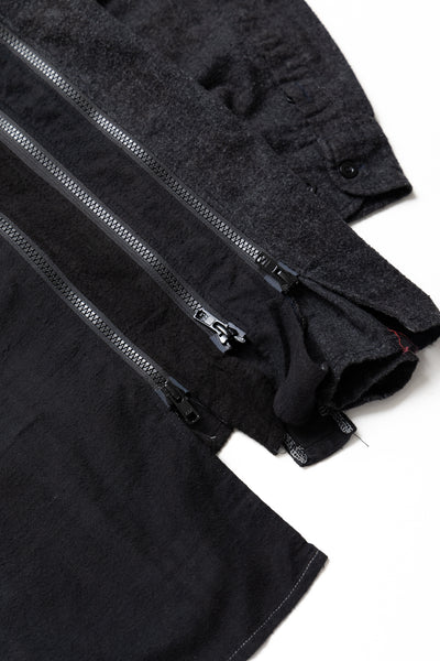 [Rebuild by Needles] Flannel Shirt -> 7 Cuts Zipped Wide Shirt Over Dye - Black