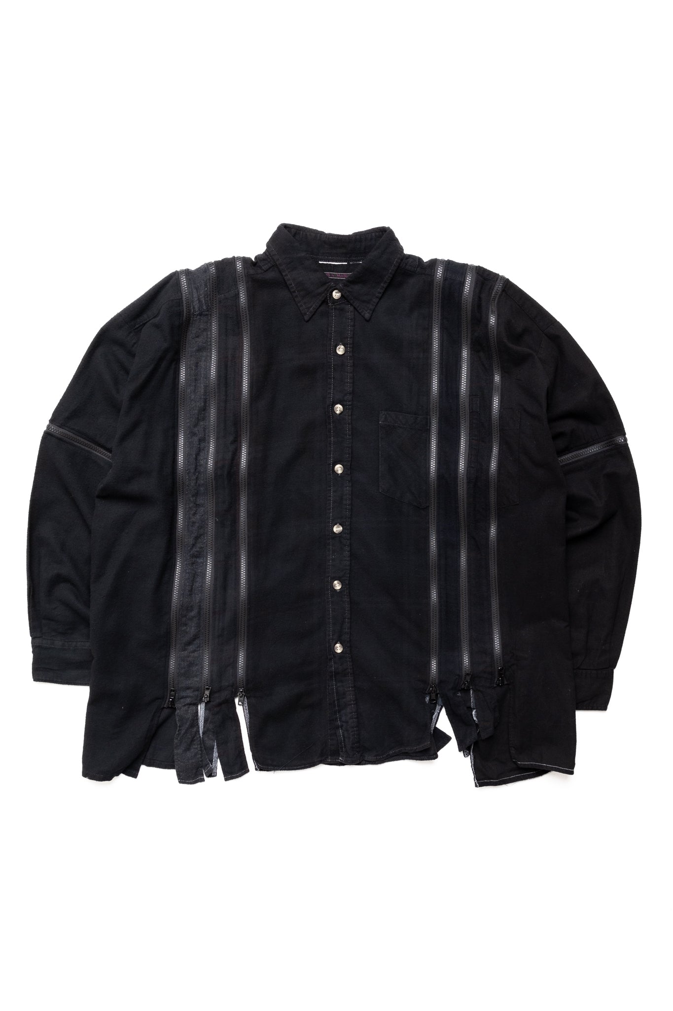 [Rebuild by Needles] Flannel Shirt -> 7 Cuts Zipped Wide Shirt Over Dye - Black
