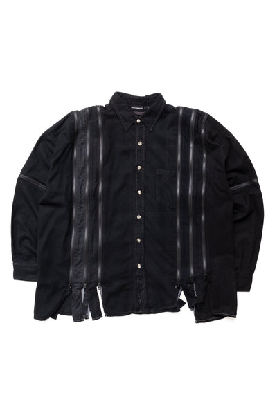 [Rebuild by Needles] Flannel Shirt -> 7 Cuts Zipped Wide Shirt Over Dye - Black