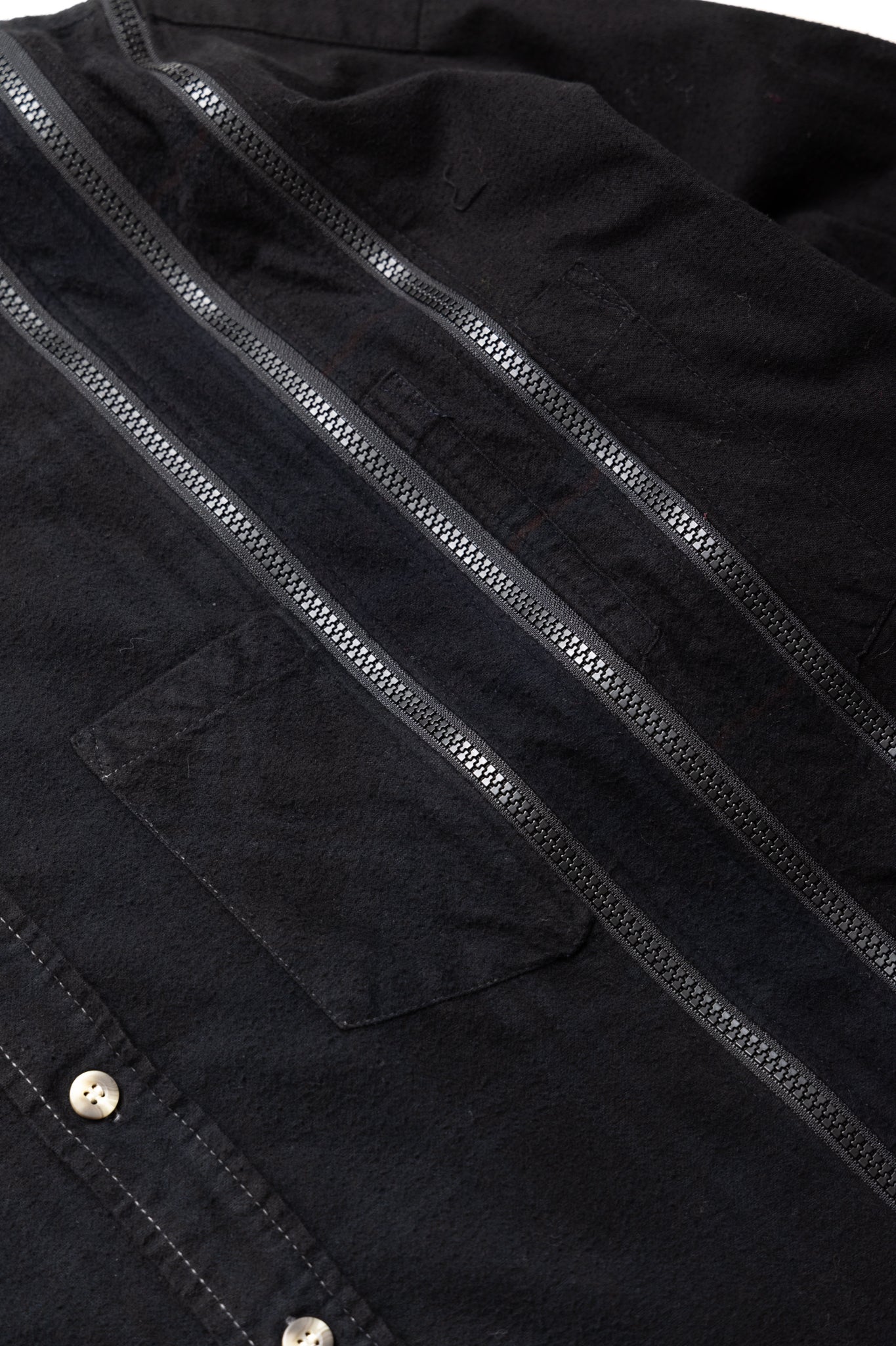 [Rebuild by Needles] Flannel Shirt -> 7 Cuts Zipped Wide Shirt Over Dye - Black