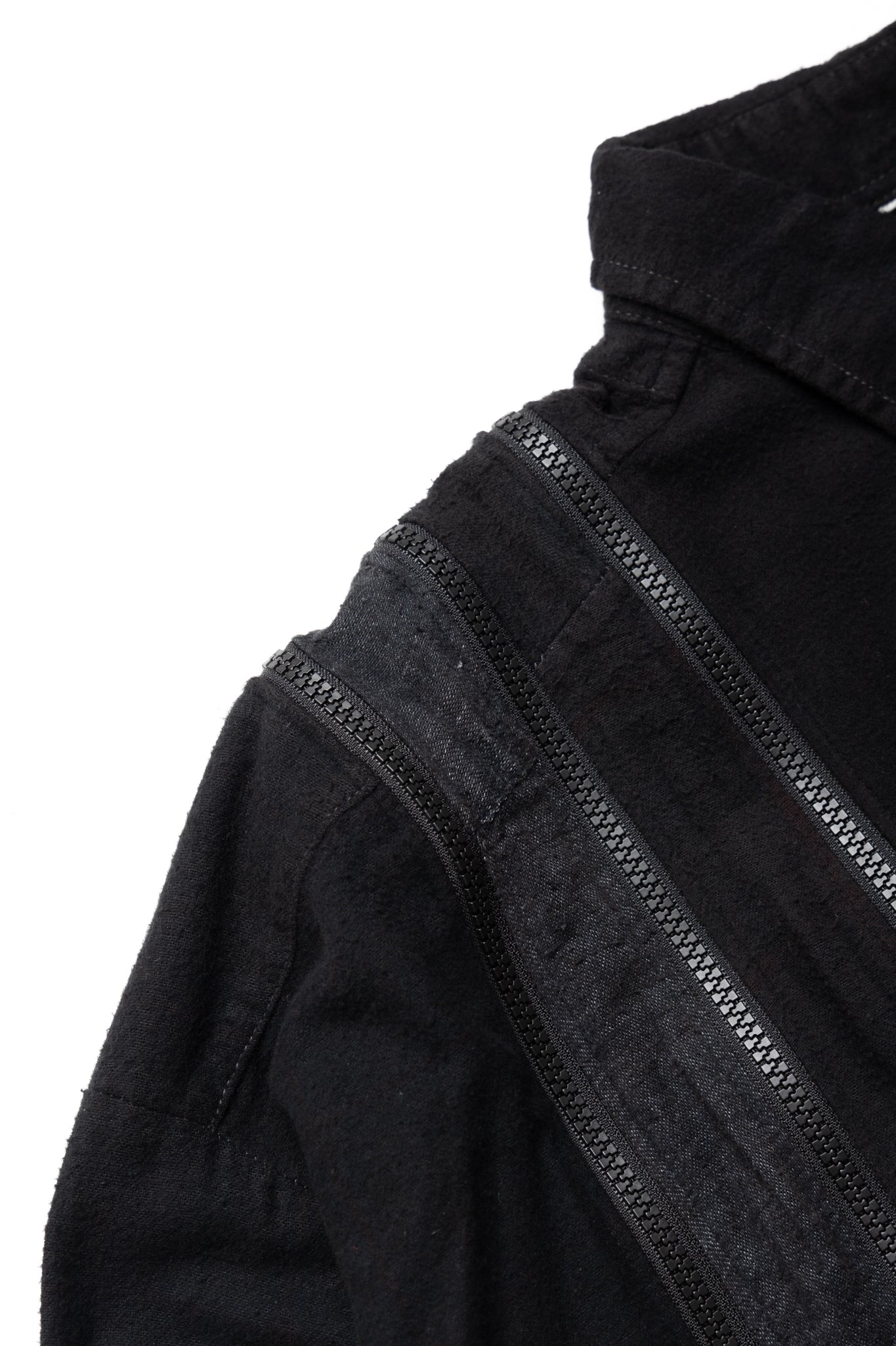 [Rebuild by Needles] Flannel Shirt -> 7 Cuts Zipped Wide Shirt Over Dye - Black