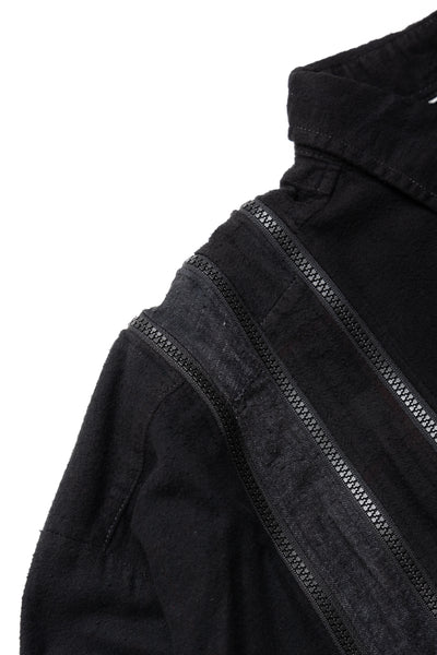 [Rebuild by Needles] Flannel Shirt -> 7 Cuts Zipped Wide Shirt Over Dye - Black