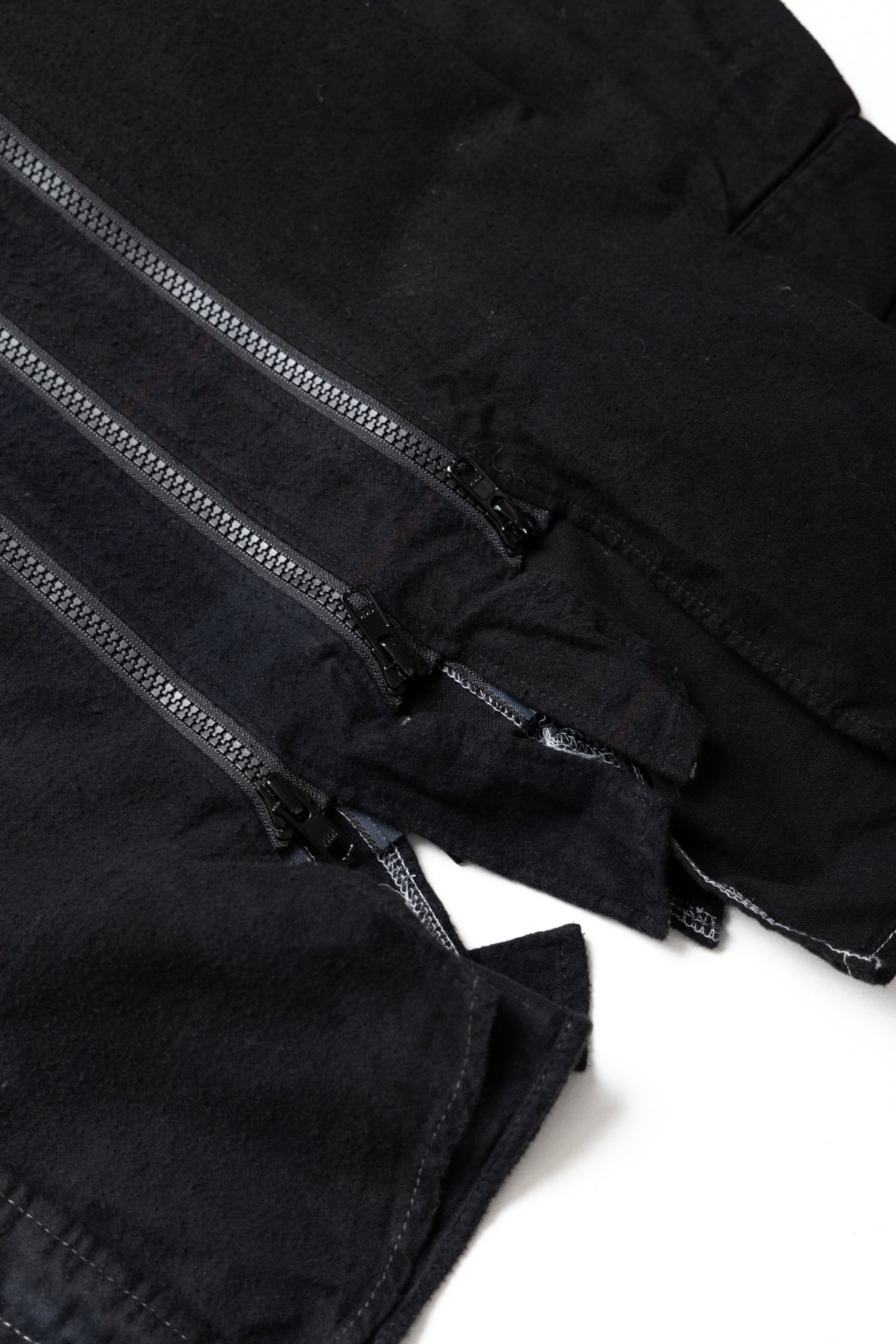 [Rebuild by Needles] Flannel Shirt -> 7 Cuts Zipped Wide Shirt Over Dye - Black