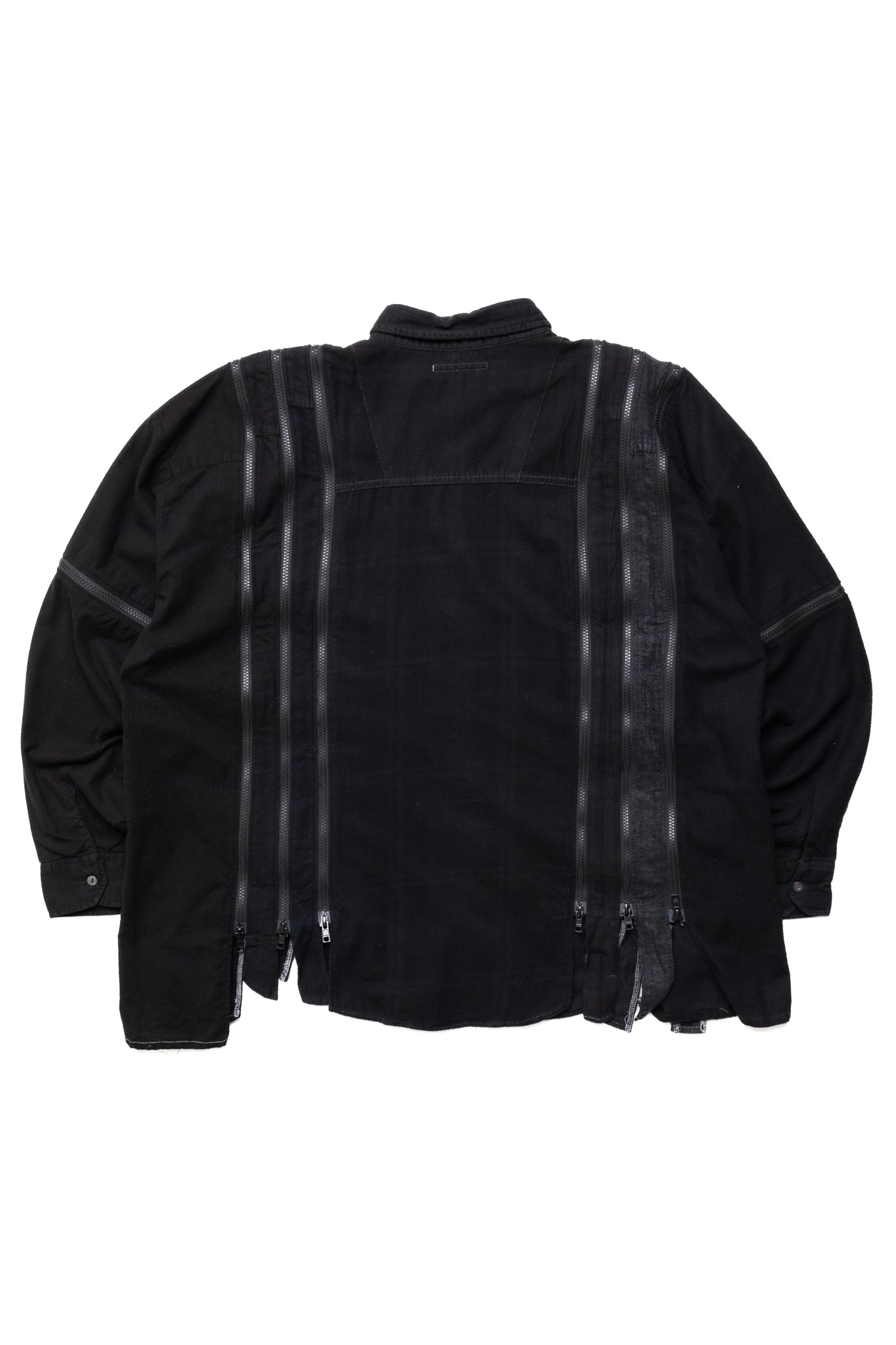 [Rebuild by Needles] Flannel Shirt -> 7 Cuts Zipped Wide Shirt Over Dye - Black