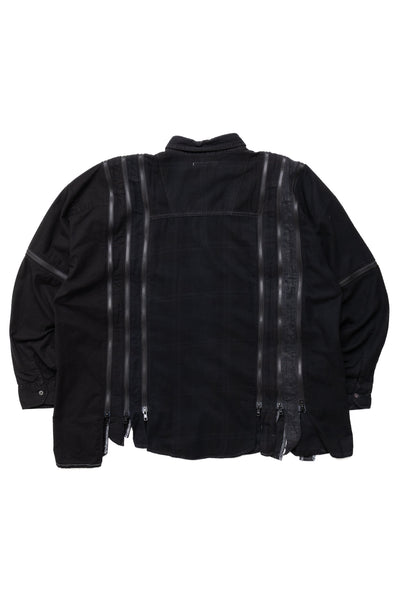 [Rebuild by Needles] Flannel Shirt -> 7 Cuts Zipped Wide Shirt Over Dye - Black