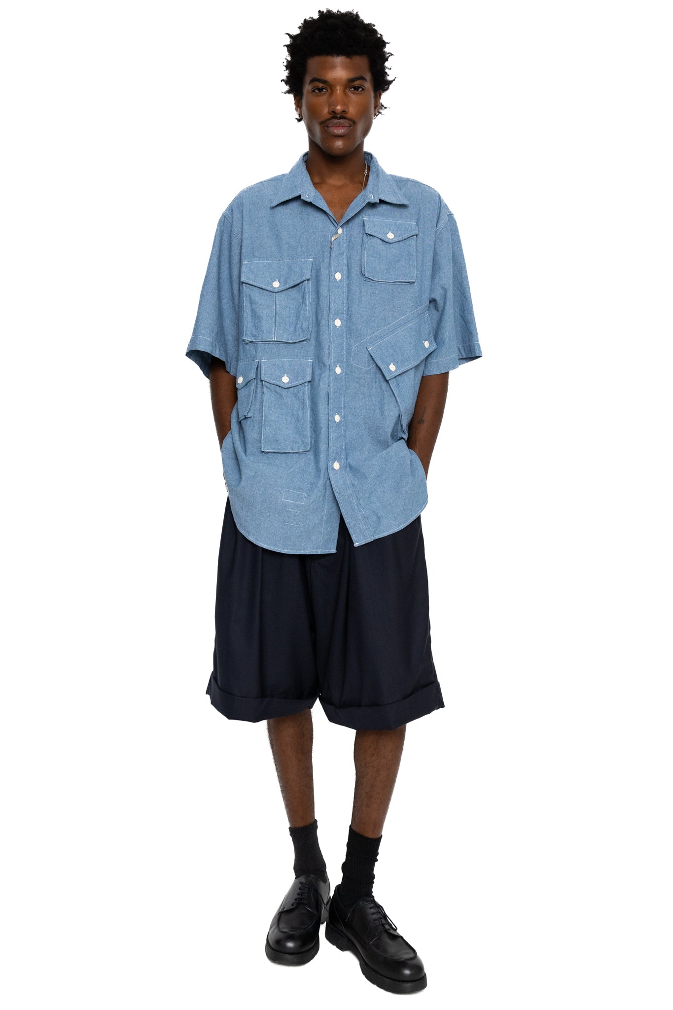S/S Cargo Shirt for Nepenthes NY and Blue in Green - Light Blue