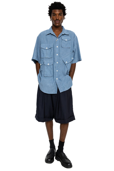 S/S Cargo Shirt for Nepenthes NY and Blue in Green - Light Blue