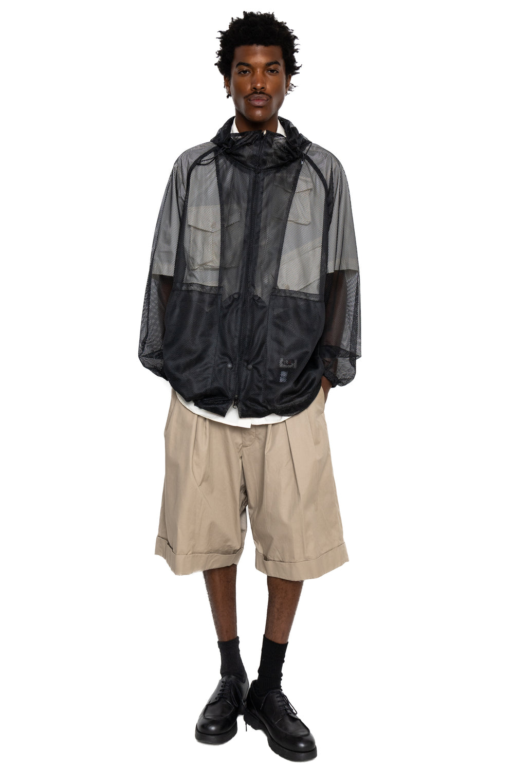 ENGINEERED GARMENTS ノーカラーブルゾン　XS ネイビー SHIPS Colors:〈手洗い可能〉メッシュ ノーカラー ジップ