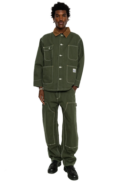 Pinstripe Double Knee Pants - Dark Green