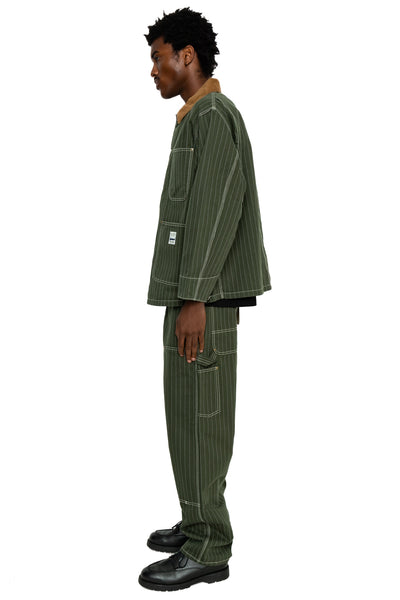 Pinstripe Double Knee Pants - Dark Green