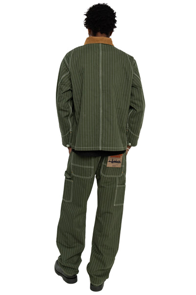 Pinstripe Double Knee Pants - Dark Green