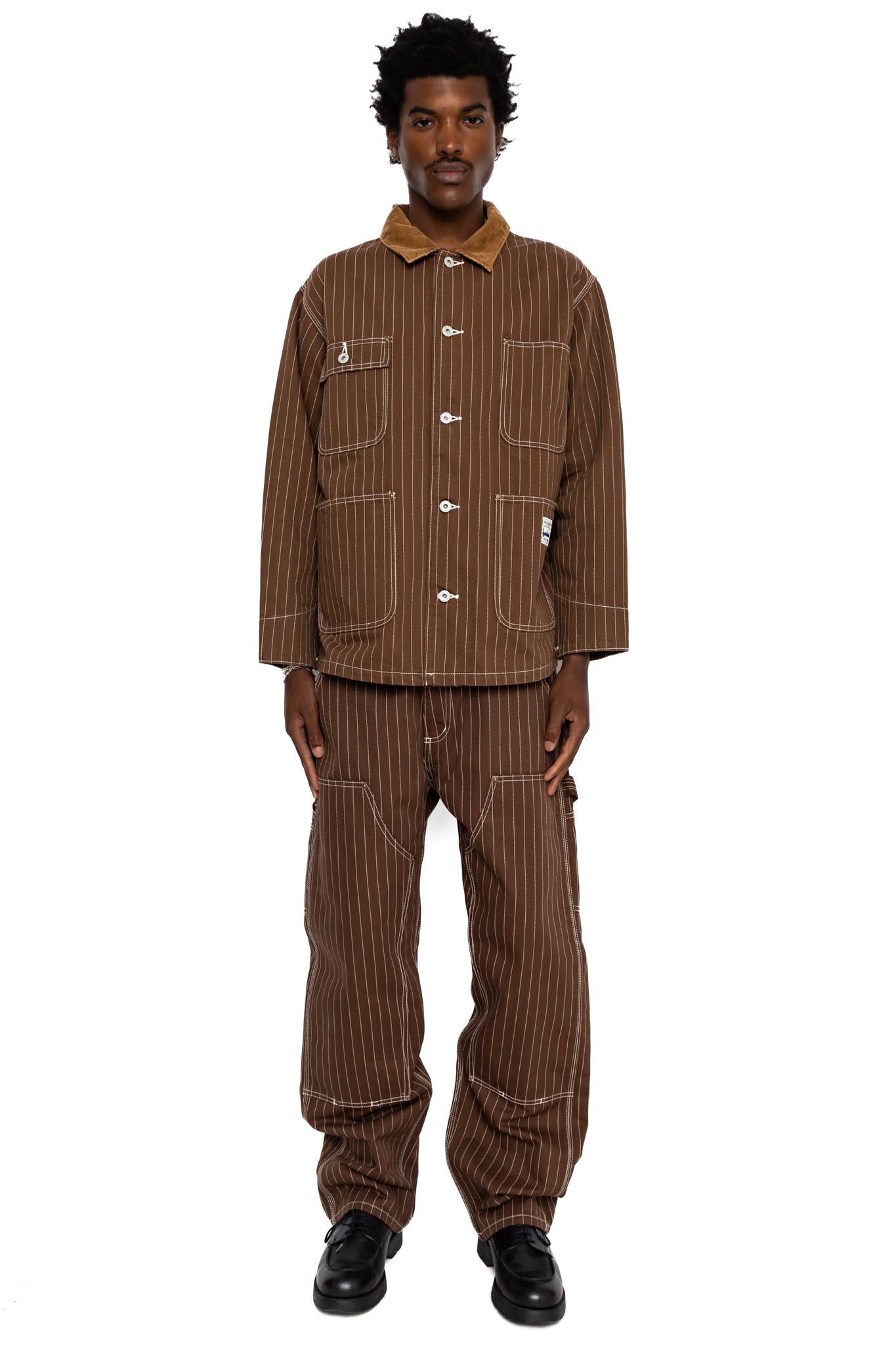 Pinstripe Chore Jacket - Brown