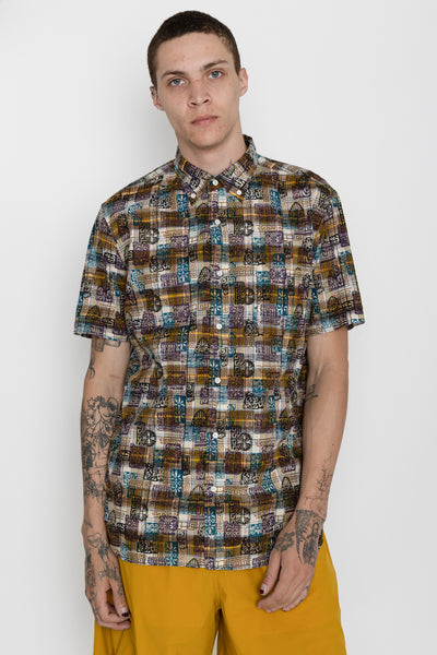 B.D. Short Sleeve Madras On Print - Yellow