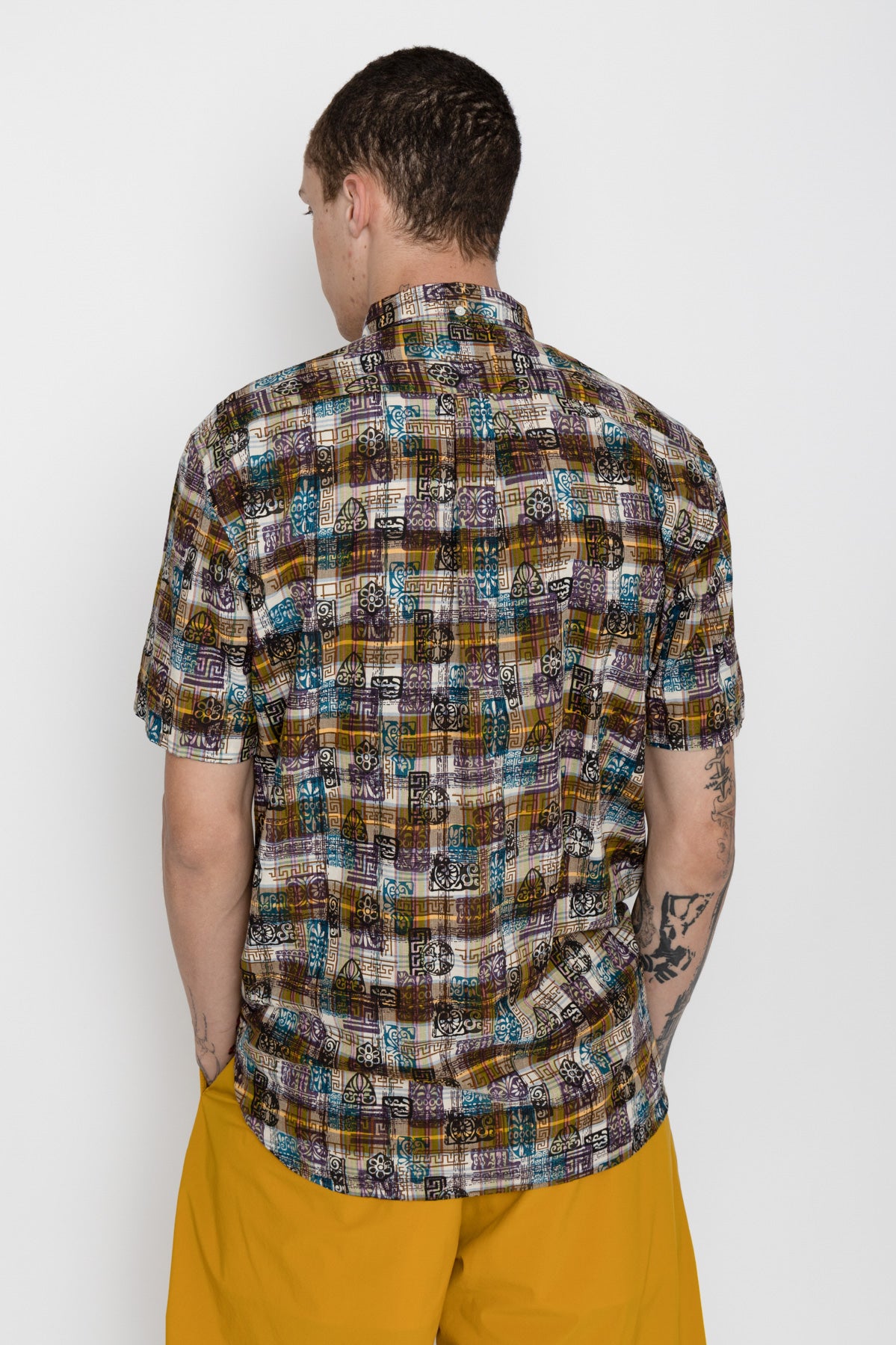 B.D. Short Sleeve Madras On Print - Yellow