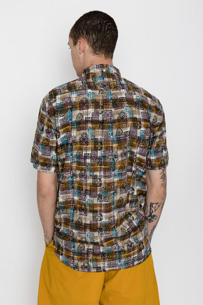 B.D. Short Sleeve Madras On Print - Yellow