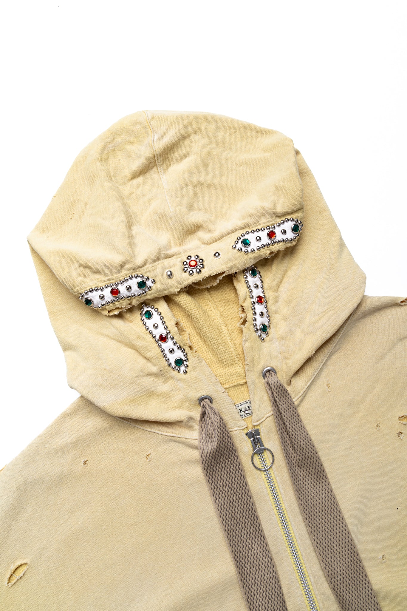 SWT Knit THRILLER Damaged DEVIL Hoodie Blouson (STUDS Remake) - Light Yellow