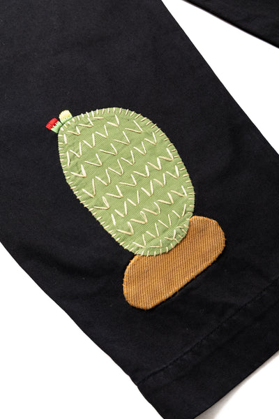 Chino High Waisted NIME Pants (CACTUS Embroidery) - Black