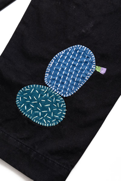 Chino High Waisted NIME Pants (CACTUS Embroidery) - Black