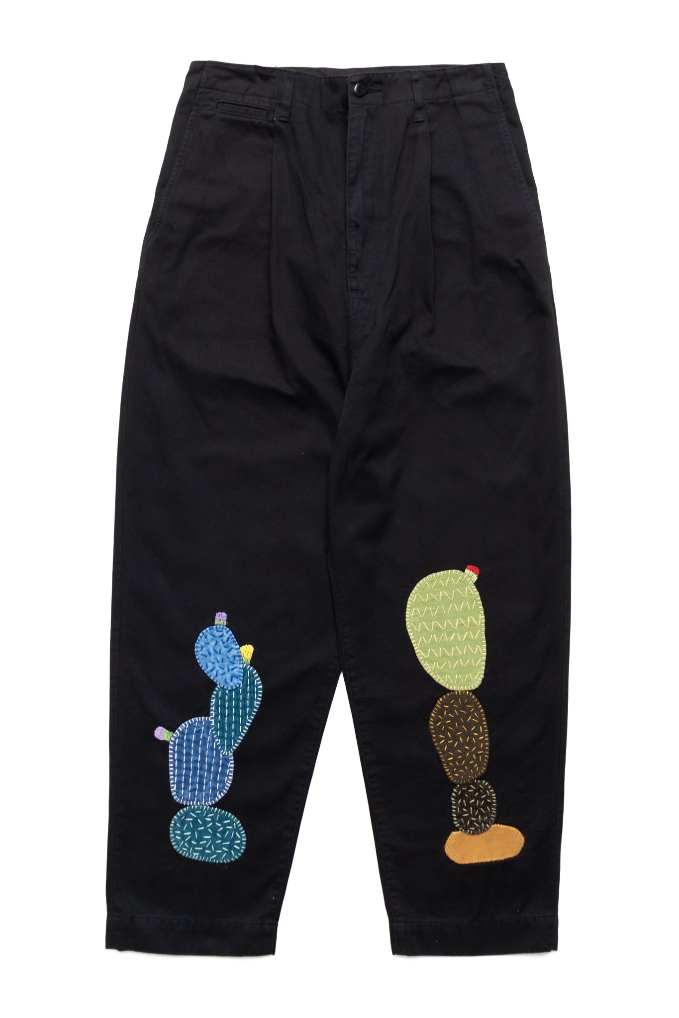 Chino High Waisted NIME Pants (CACTUS Embroidery) - Black