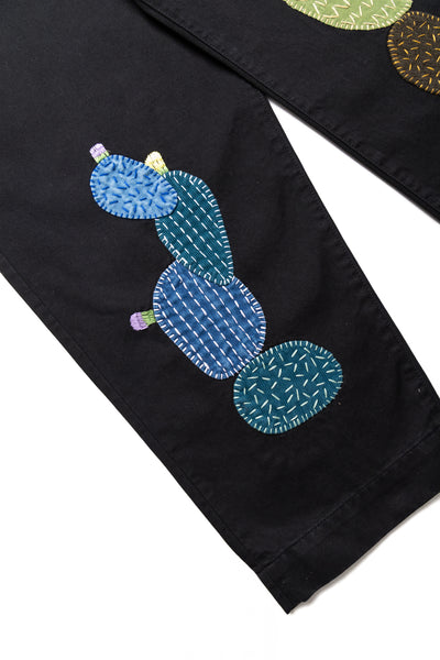 Chino High Waisted NIME Pants (CACTUS Embroidery) - Black