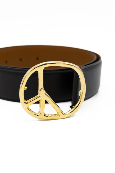 Peace Buckle Belt - Steer Leather - Black