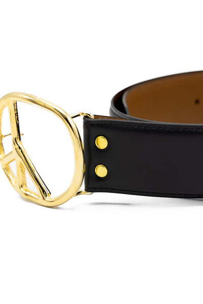 Peace Buckle Belt - Steer Leather - Black