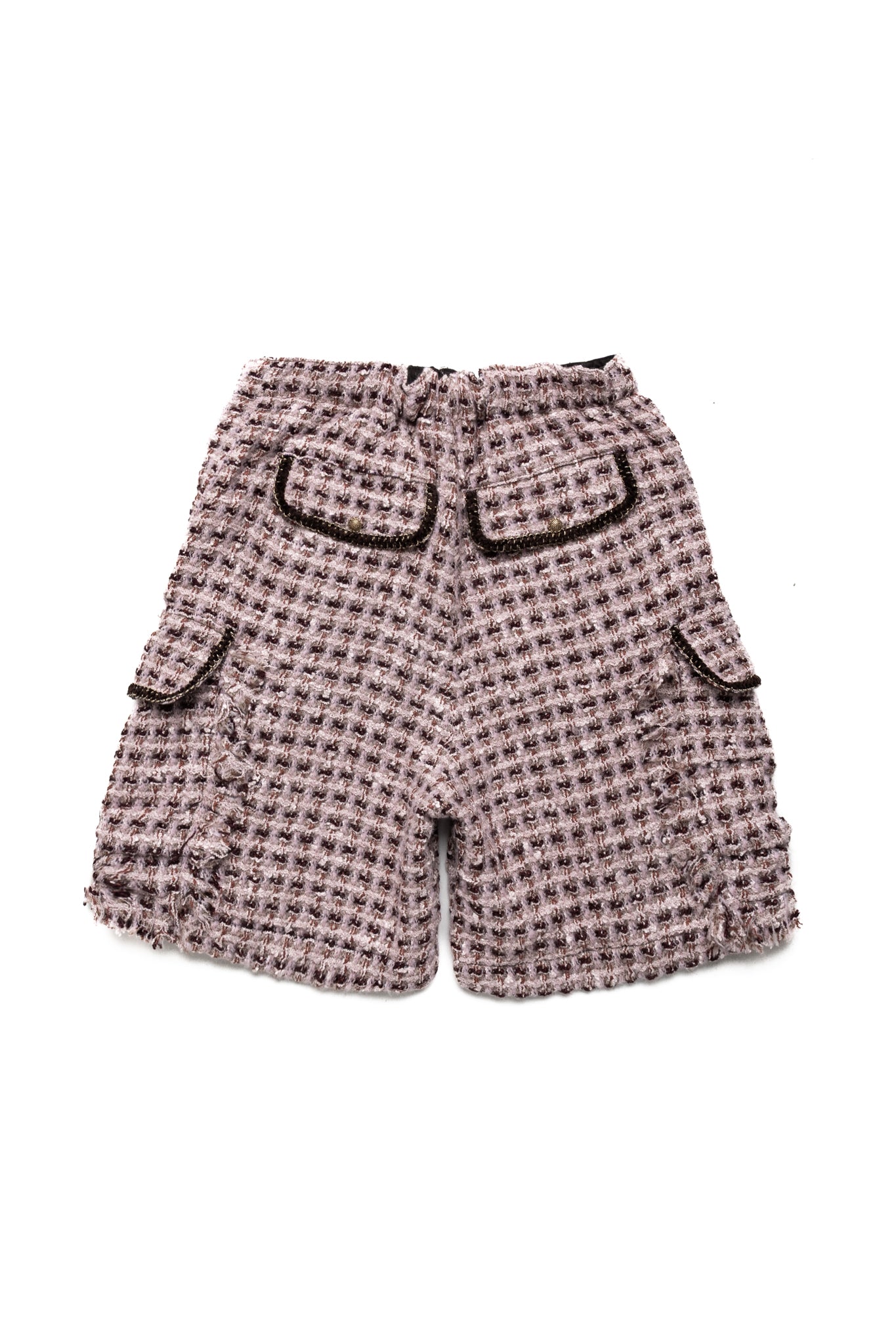 Fancy Tweed Cargo Short Pants - Pink