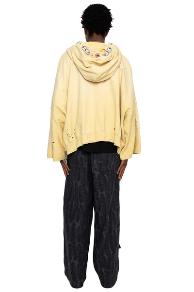 SWT Knit THRILLER Damaged DEVIL Hoodie Blouson (STUDS Remake) - Light Yellow