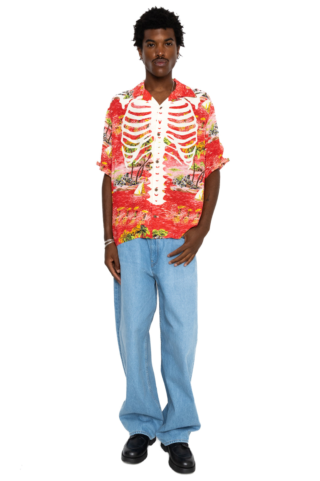 Kapital Rayon KAMEHAMEHA BONE Aloha Shirt - Red – BLUE IN