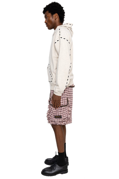 Fancy Tweed Cargo Short Pants - Pink