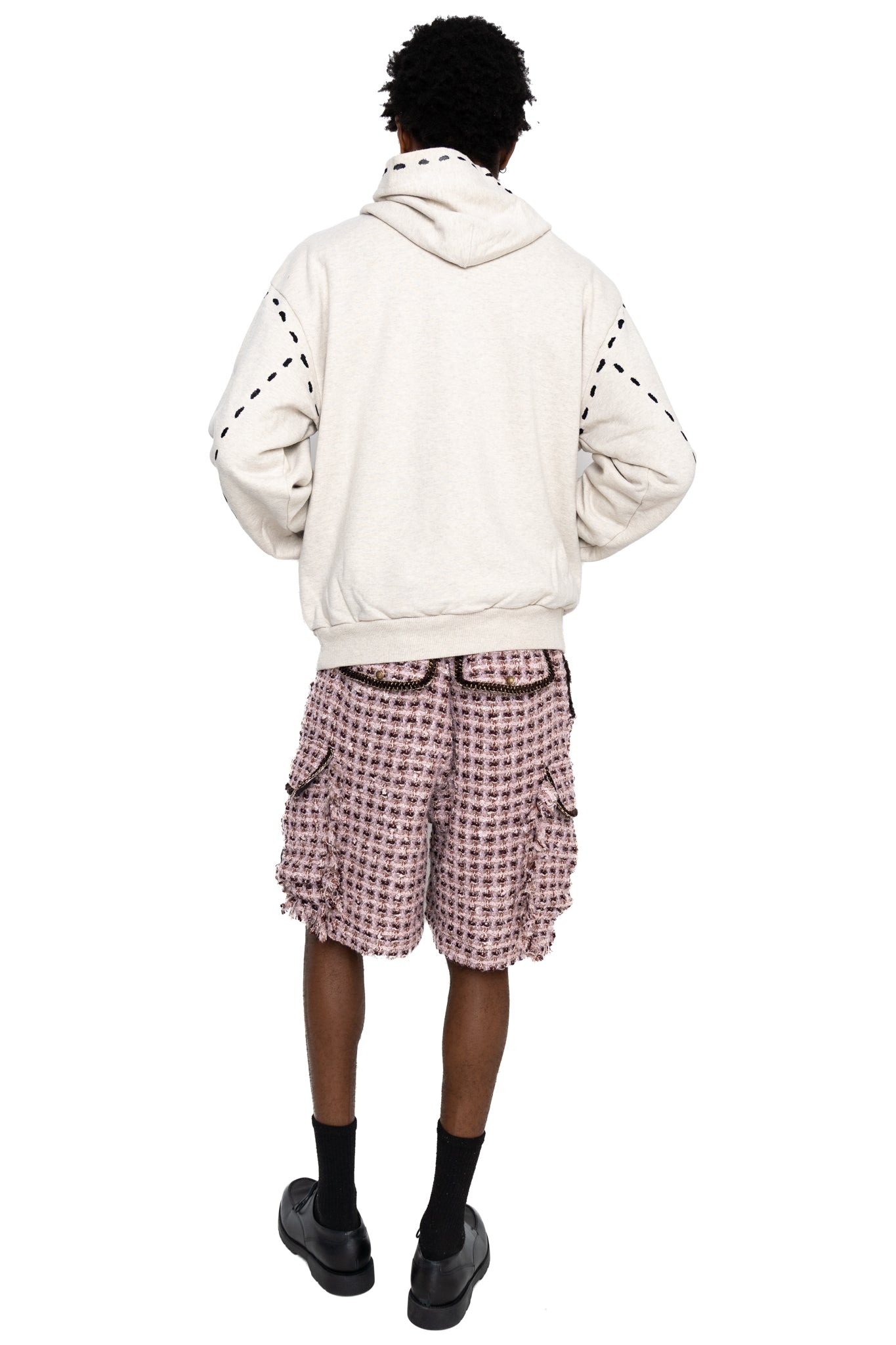 Fancy Tweed Cargo Short Pants - Pink
