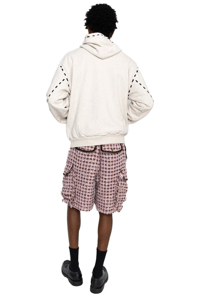 Fancy Tweed Cargo Short Pants - Pink