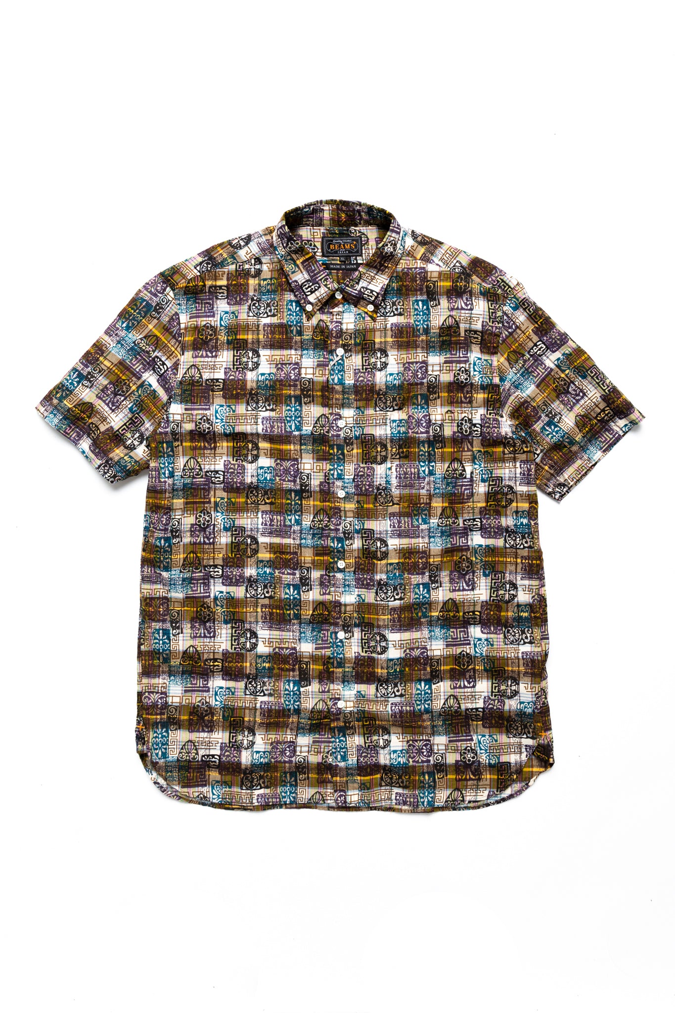 B.D. Short Sleeve Madras On Print - Yellow