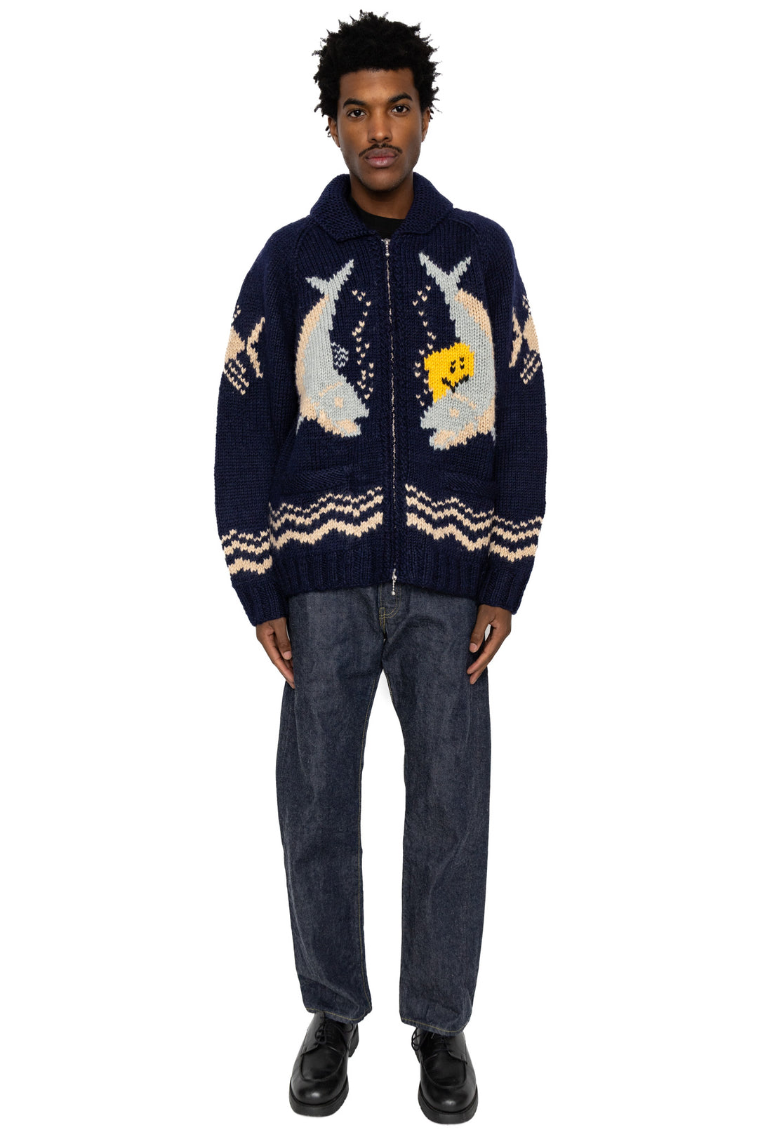 Kapital Hand Knit PECKISH TROUT ZIP Cardigan – BLUE IN GREEN SOHO