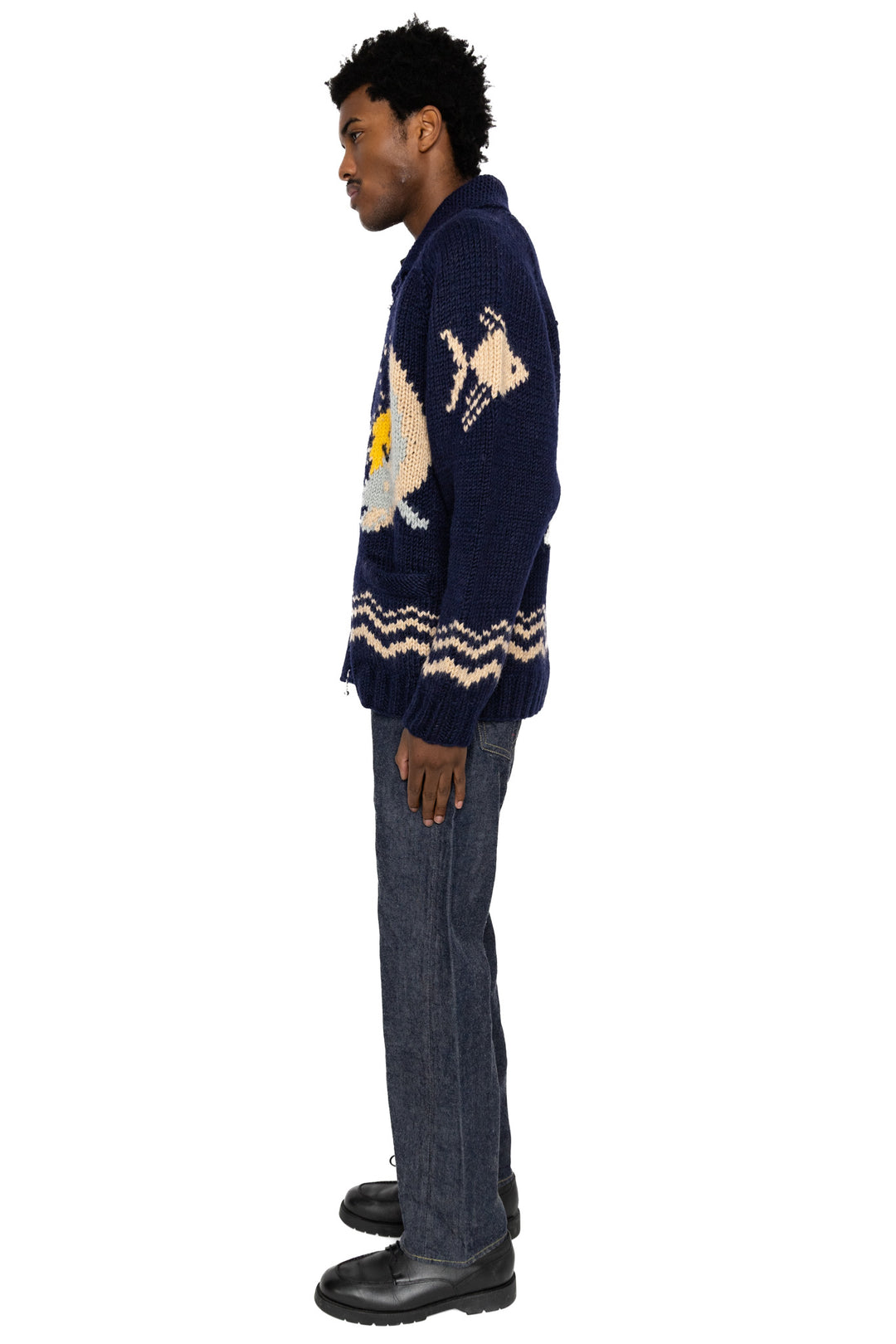 Kapital Hand Knit PECKISH TROUT ZIP Cardigan – BLUE IN GREEN SOHO