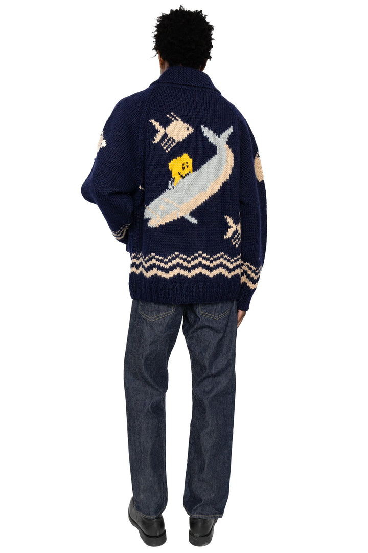 KAPITAL USAF ステンシルニットキャップ＆ギャベミトンセット Kapital Hand Knit PECKISH TROUT ZIP Cardigan – BLUE IN GREEN SOHO