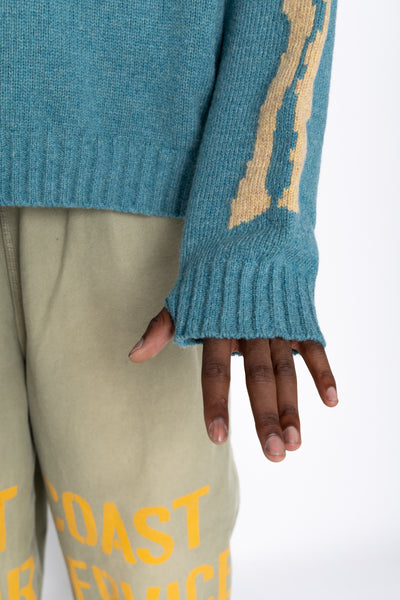 5G Wool BONE Crew Sweater - Sax