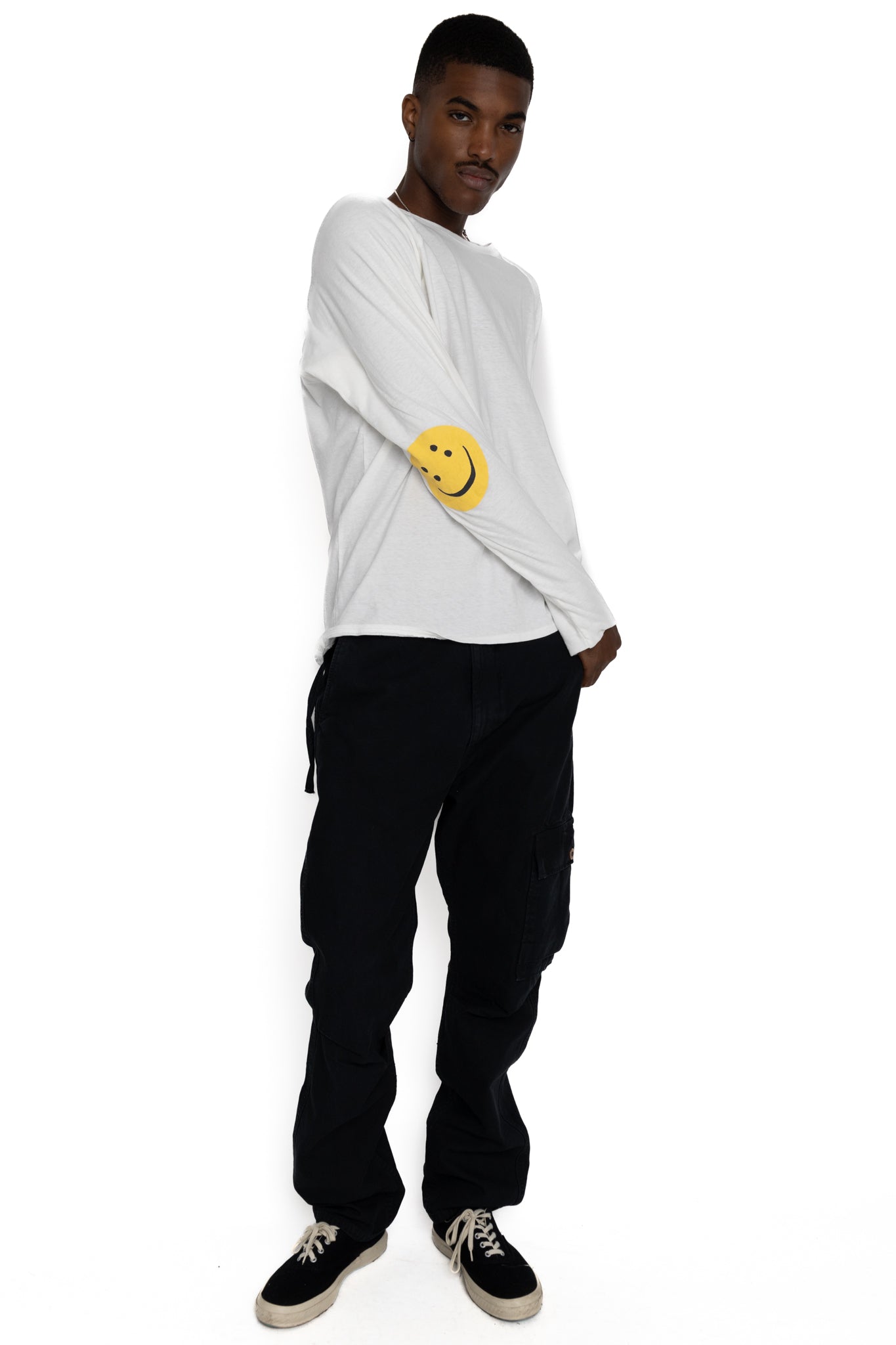 Jersey x Gauze Jersey CHEF Long Sleeve T (RAINBOWY PATCH) - White