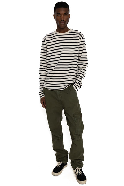 Stripe Jersey Crew Long Sleeve T (RAINBOWY Patch) - Black x Ecru