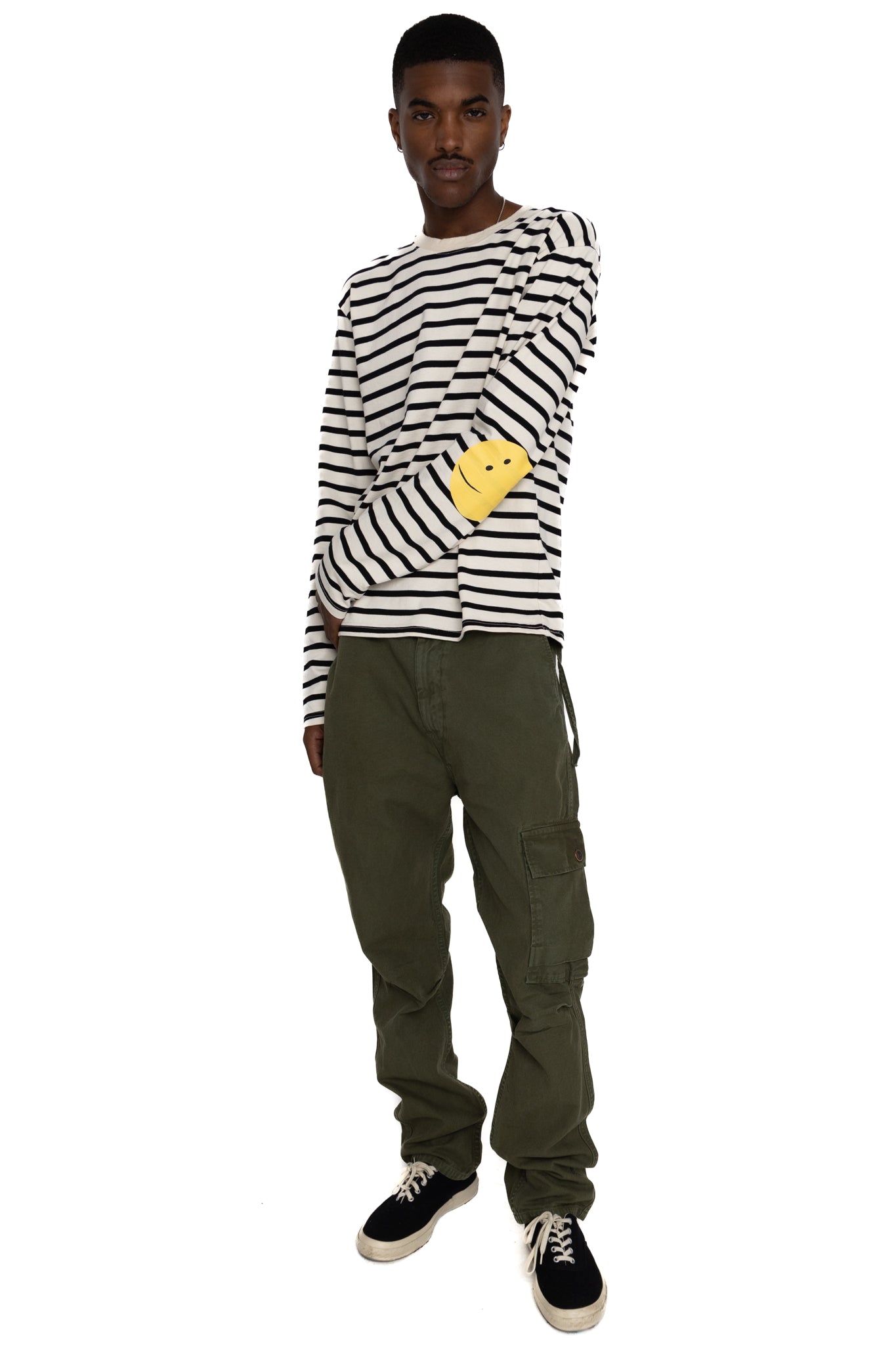 Stripe Jersey Crew Long Sleeve T (RAINBOWY Patch) - Black x Ecru