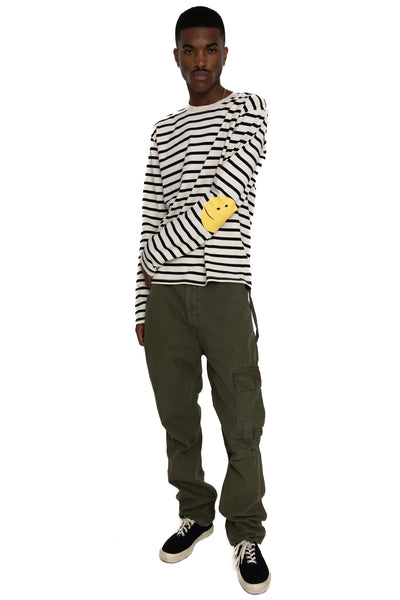 Stripe Jersey Crew Long Sleeve T (RAINBOWY Patch) - Black x Ecru