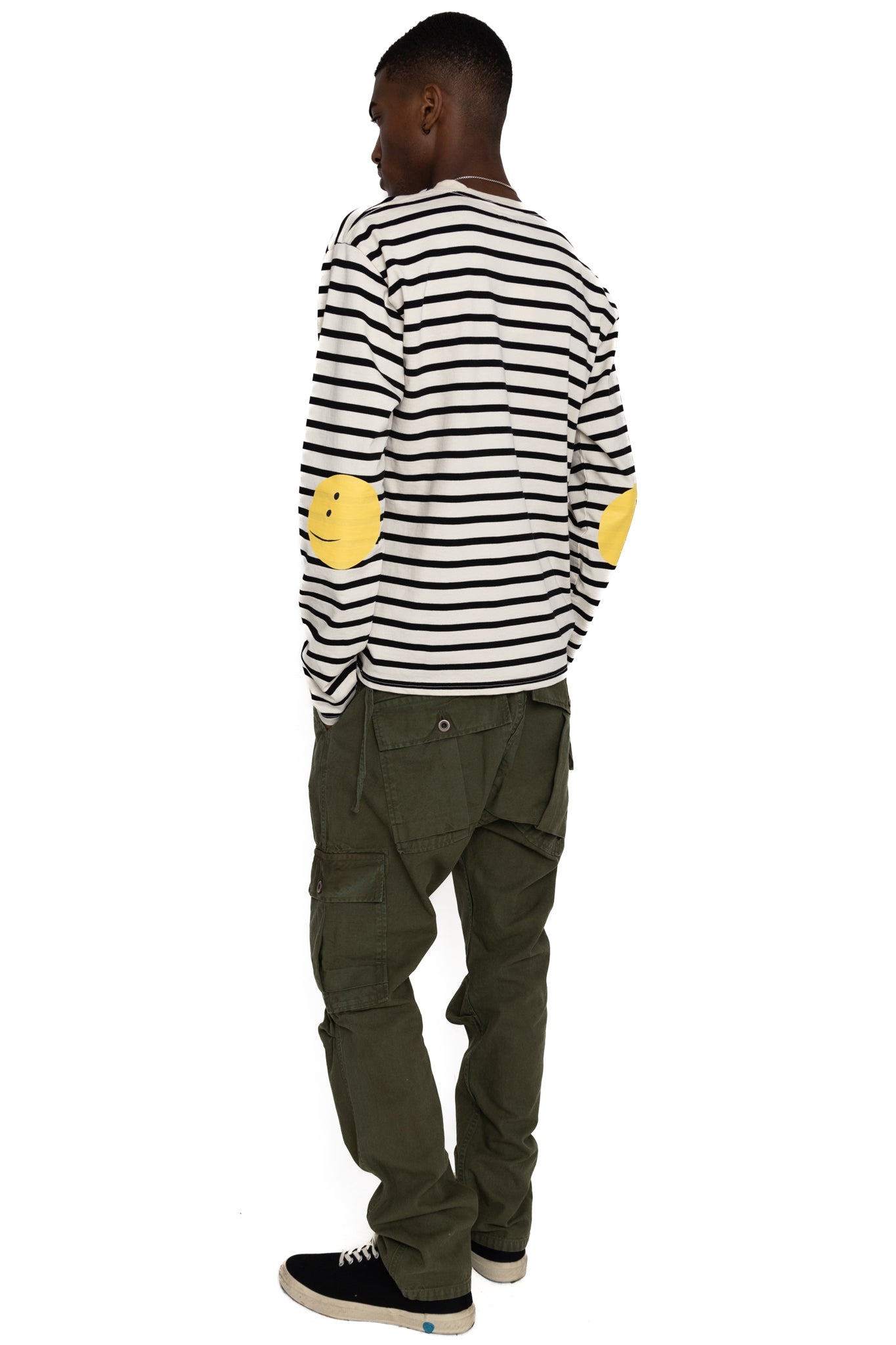 Stripe Jersey Crew Long Sleeve T (RAINBOWY Patch) - Black x Ecru