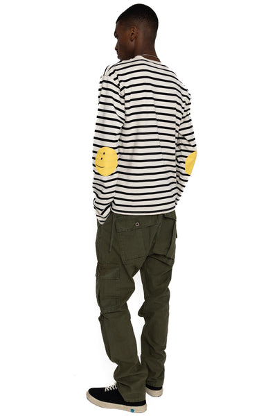 Stripe Jersey Crew Long Sleeve T (RAINBOWY Patch) - Black x Ecru