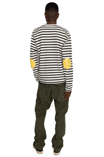 Stripe Jersey Crew Long Sleeve T (RAINBOWY Patch) - Black x Ecru