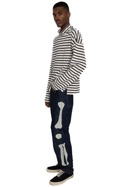 Stripe Jersey Knit GANDHI Long Sleeve T - Ecru x Navy